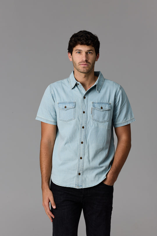Short Sleeve Denim Shirt Light Wash