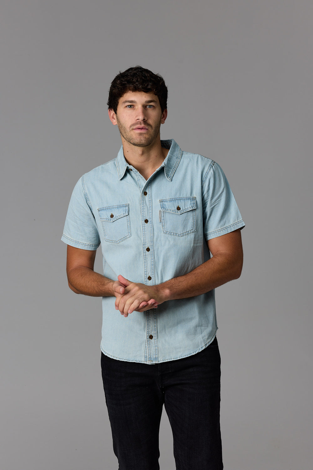 Short Sleeve Denim Shirt Light Wash