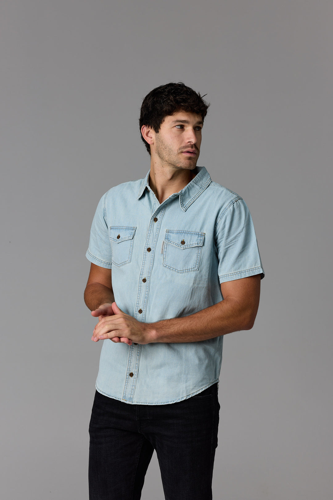 Short Sleeve Denim Shirt Light Wash