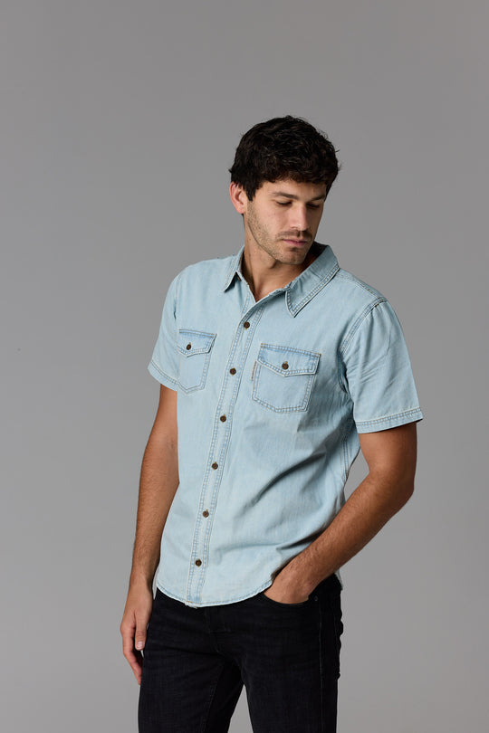 Short Sleeve Denim Shirt Light Wash