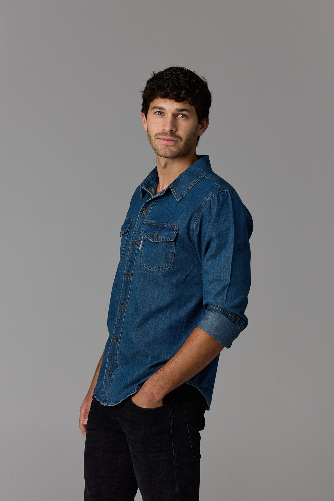 Long Sleeve Denim Shirt Dark Wash