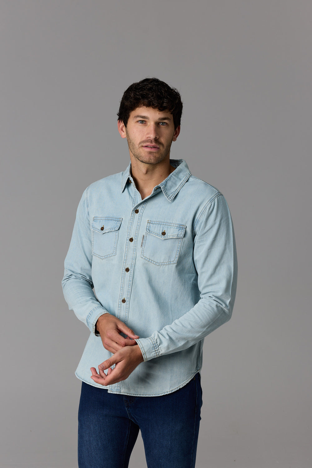 Long Sleeve Denim Shirt Light Wash