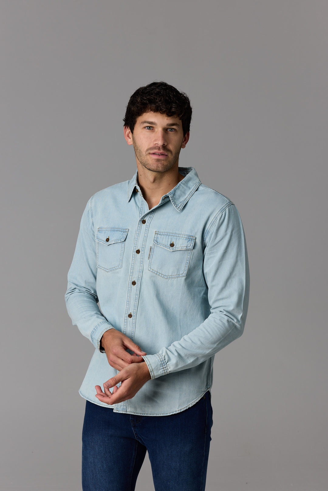 Long Sleeve Denim Shirt Light Wash