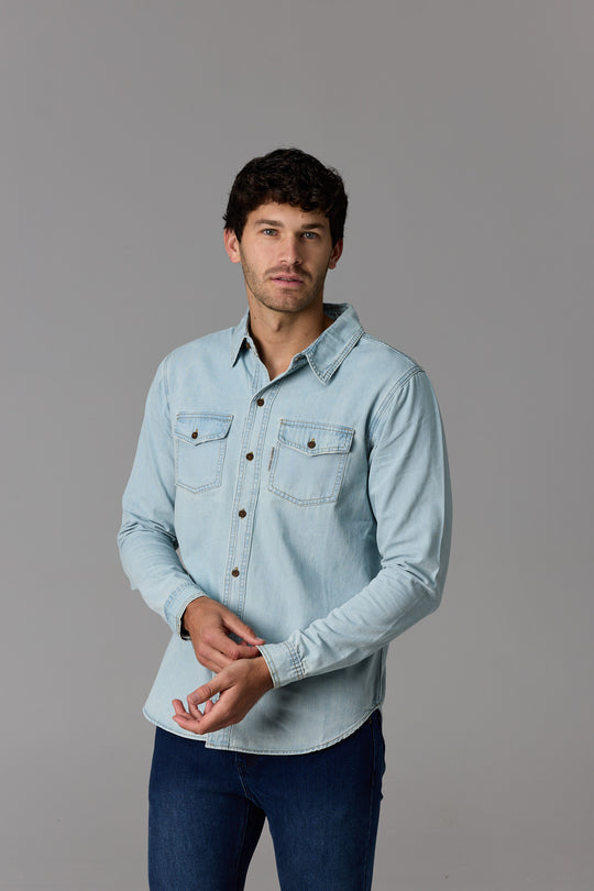 Long Sleeve Denim Shirt Light Wash