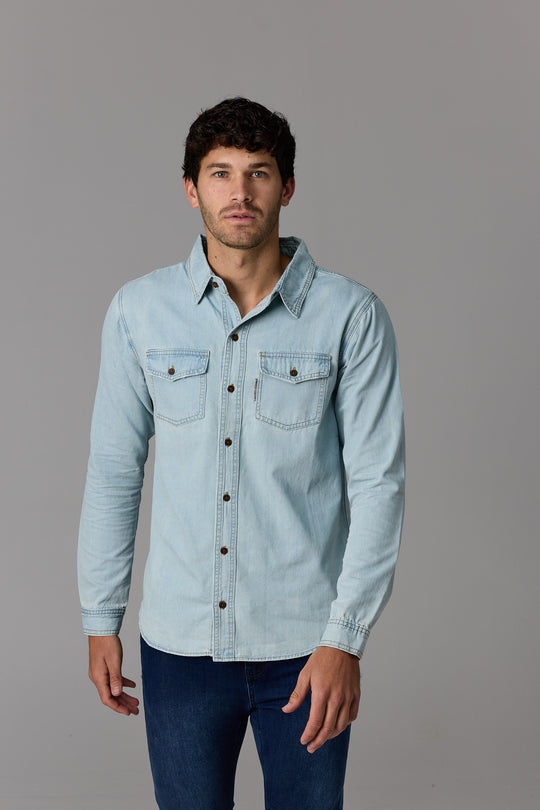 Long Sleeve Denim Shirt Light Wash