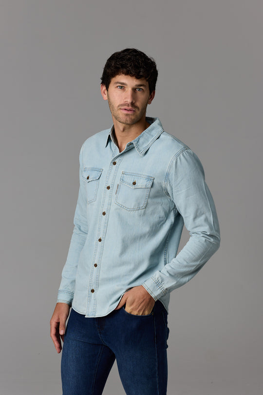 Long Sleeve Denim Shirt Light Wash