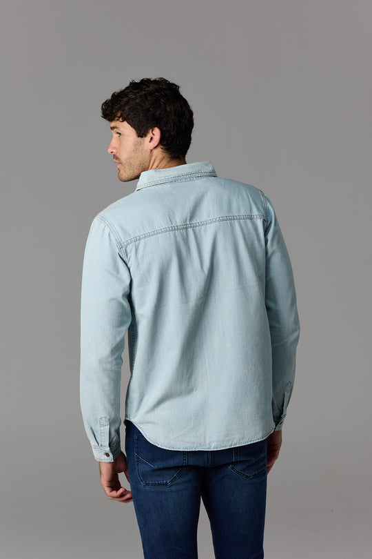 Long Sleeve Denim Shirt Light Wash