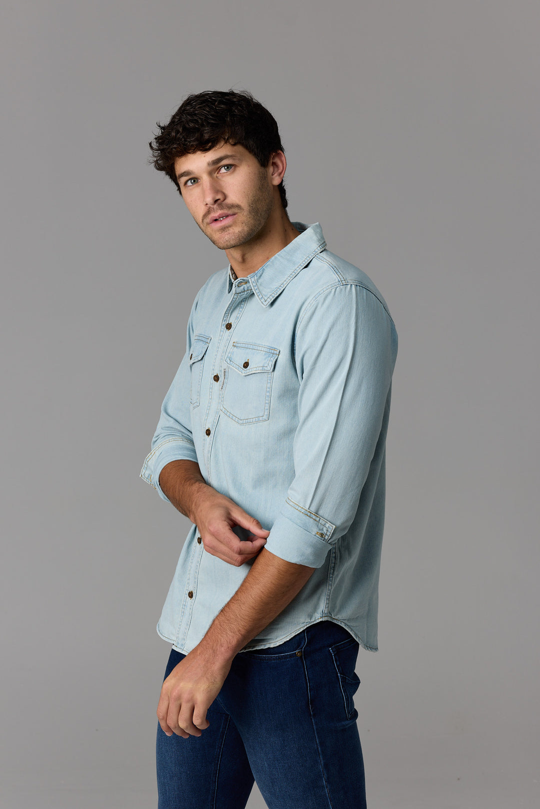 Long Sleeve Denim Shirt Light Wash