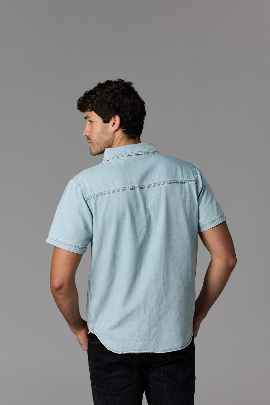 Short Sleeve Denim Shirt Light Wash
