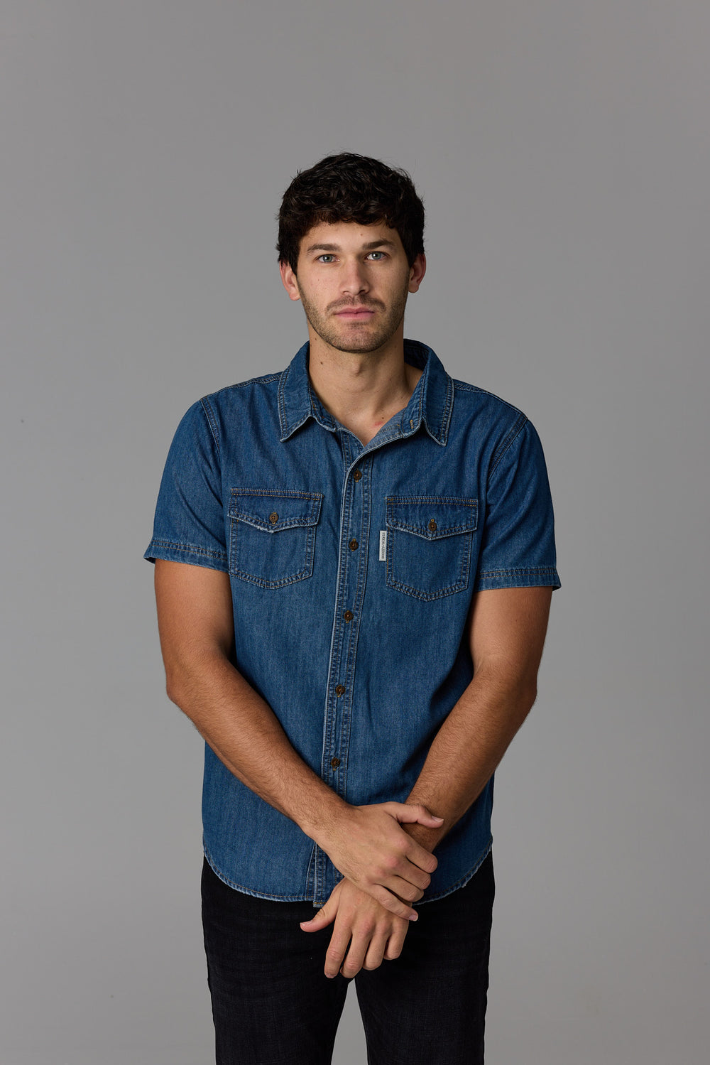 Short Sleeve Denim Shirt Dark Wash