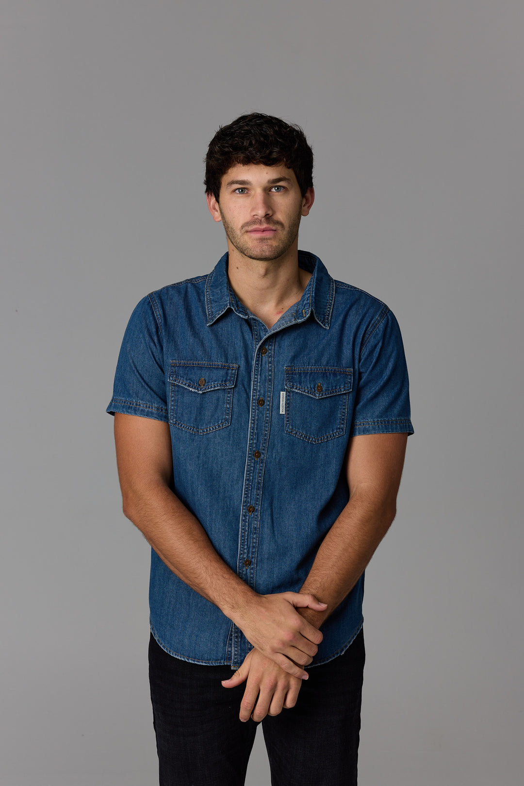 Short Sleeve Denim Shirt Dark Wash