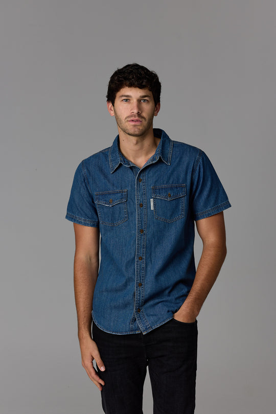 Short Sleeve Denim Shirt Dark Wash