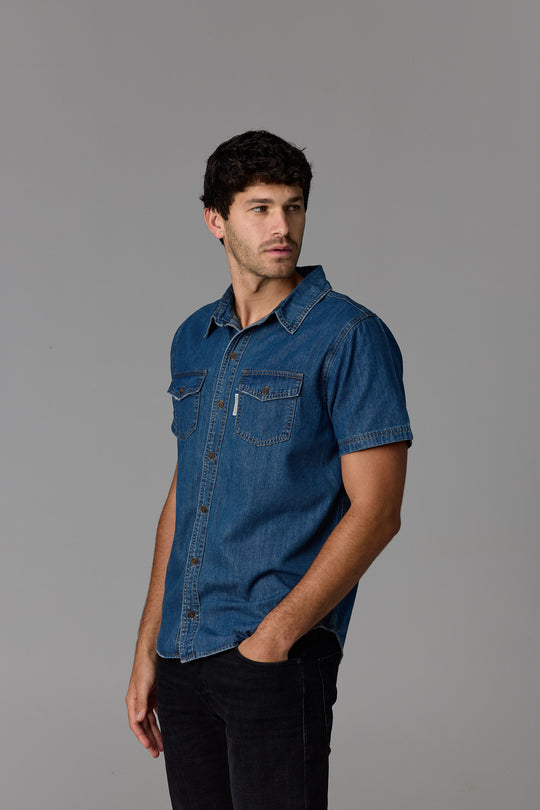 Short Sleeve Denim Shirt Dark Wash