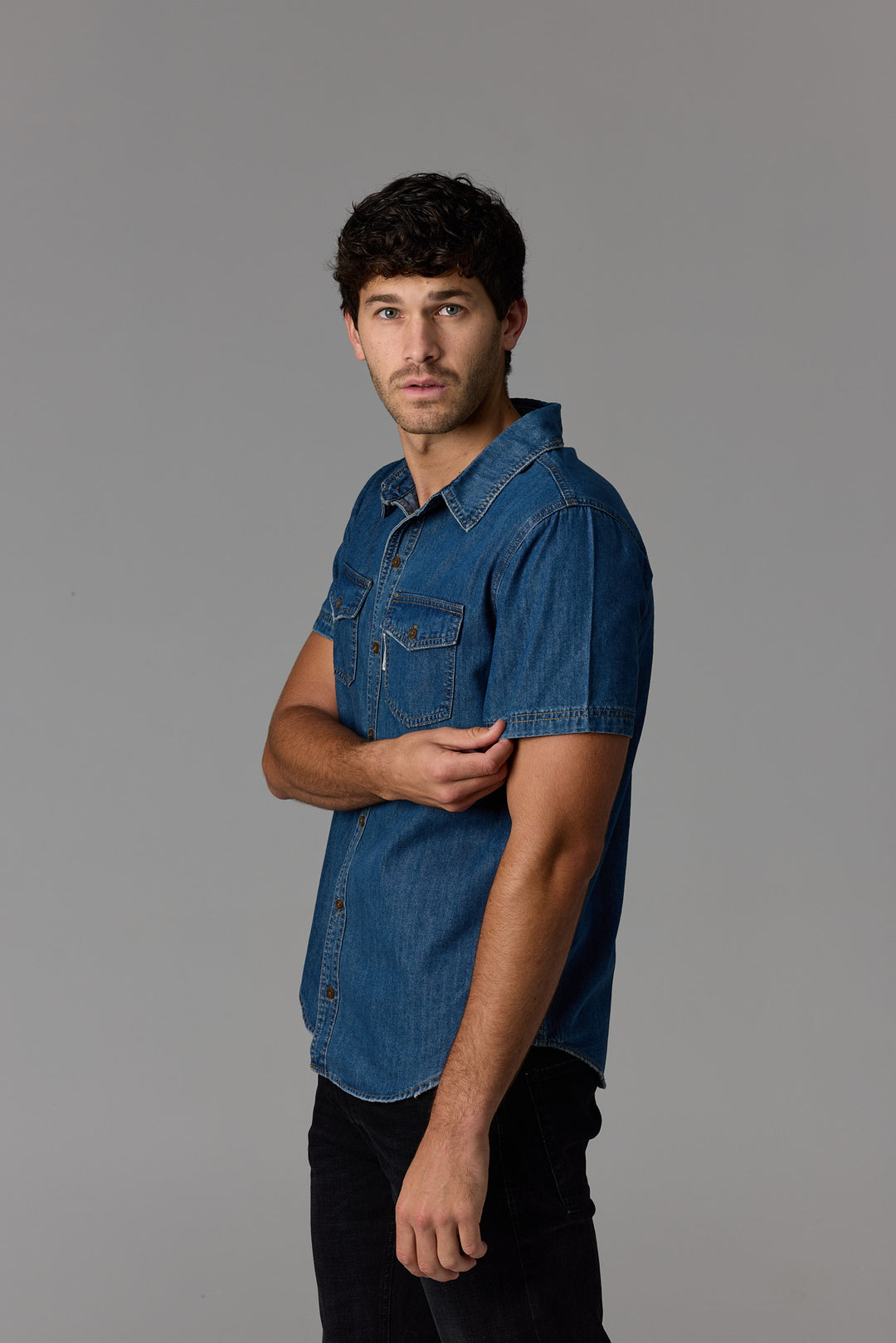 Short Sleeve Denim Shirt Dark Wash