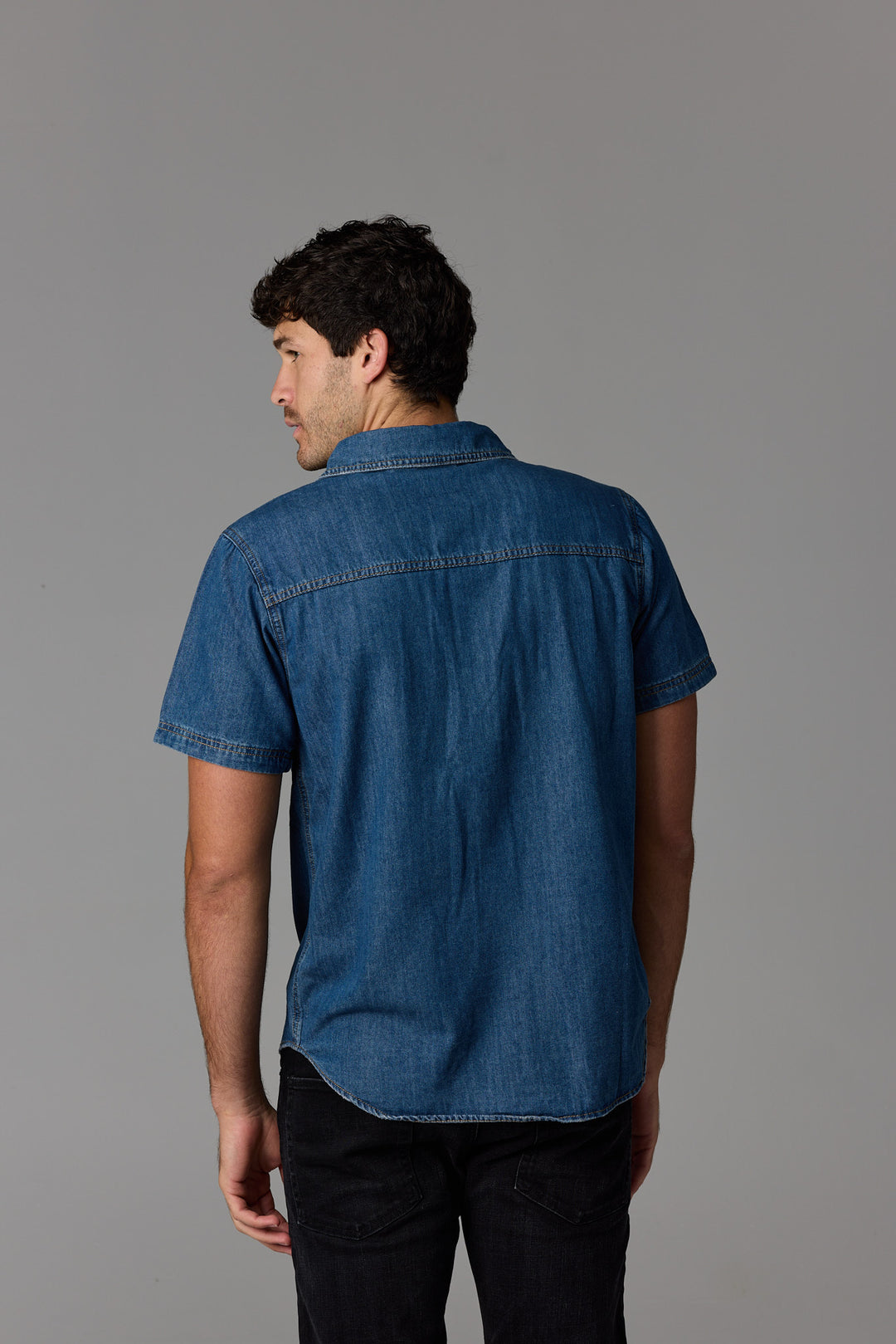 Short Sleeve Denim Shirt Dark Wash