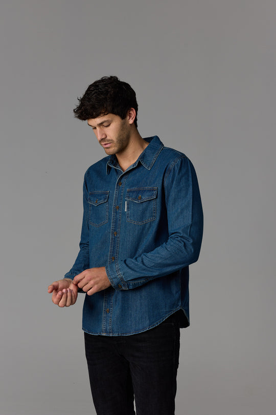 Long Sleeve Denim Shirt Dark Wash