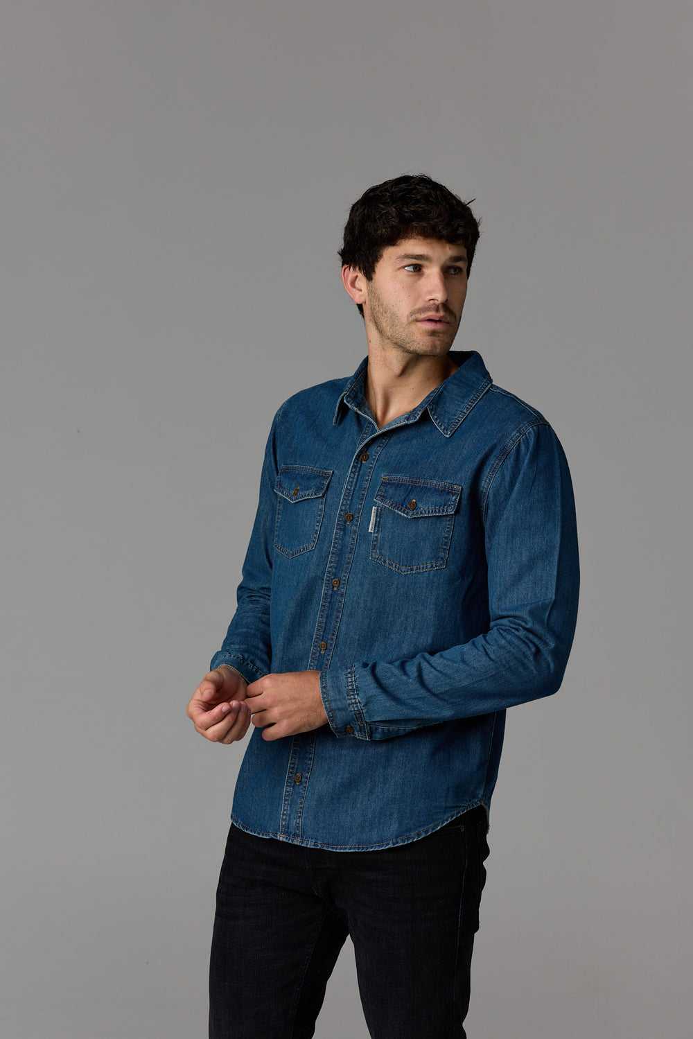 Long Sleeve Denim Shirt Dark Wash