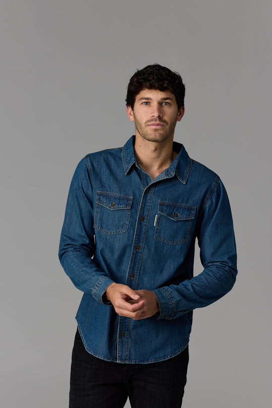 Long Sleeve Denim Shirt Dark Wash