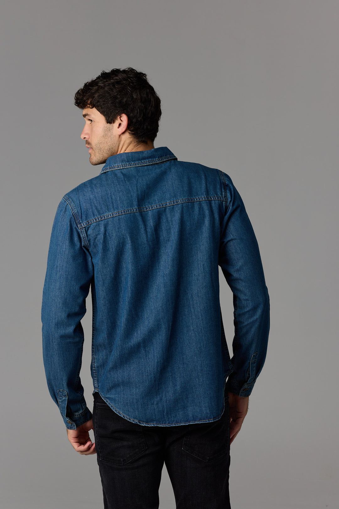 Long Sleeve Denim Shirt Dark Wash