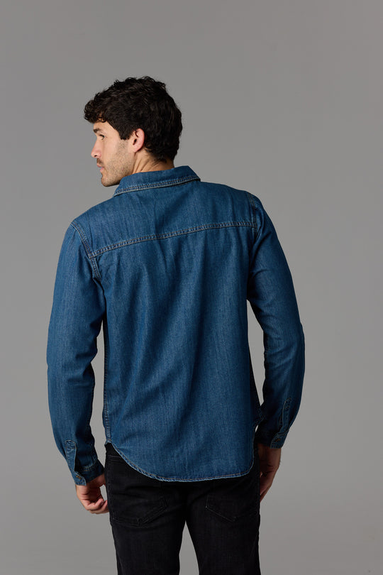 Long Sleeve Denim Shirt Dark Wash