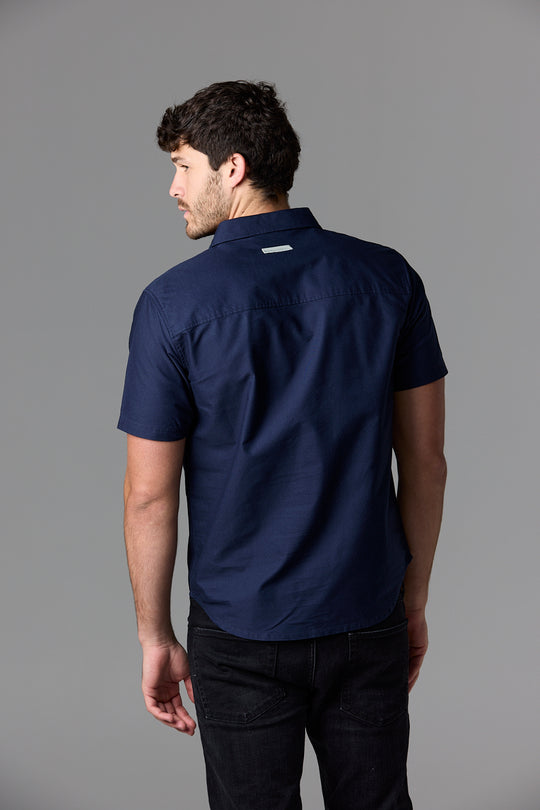Man wearing navy short sleeve shirt - SOW_2_ECOM_WEB_27