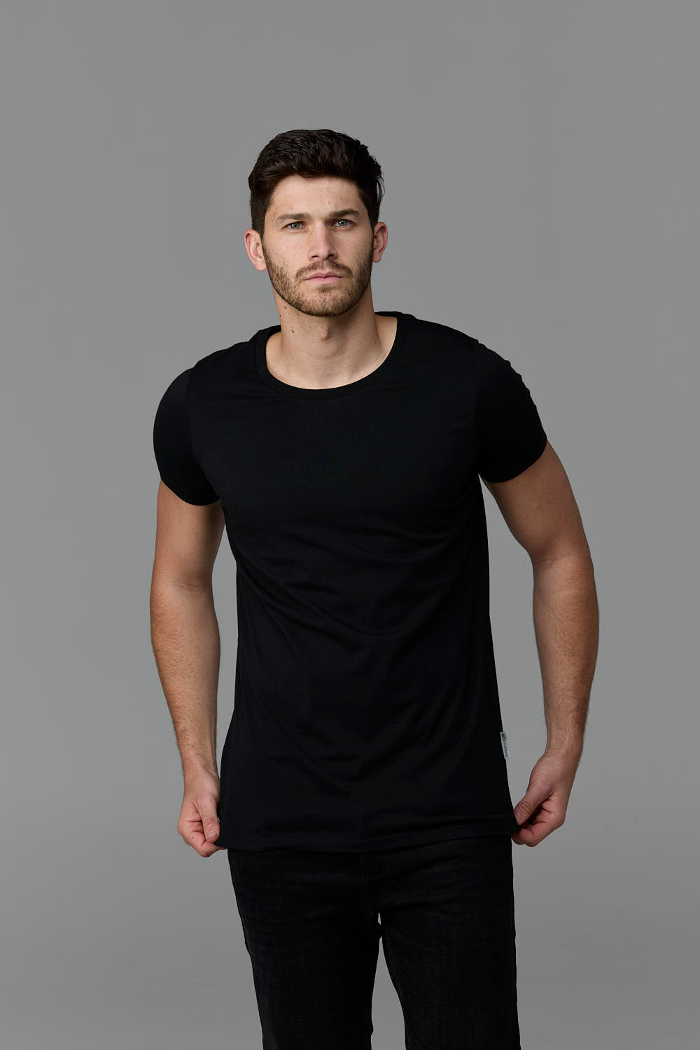 SOW ECOM Black Crew Neck T-Shirt on Male Model
