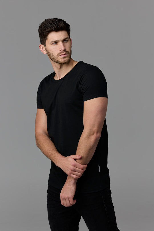 SOW ECOM Black Crew Neck T-Shirt on Male Model