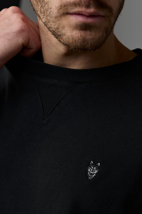SOW ECOM Black Crewneck Sweatshirt with Embroidered Logo