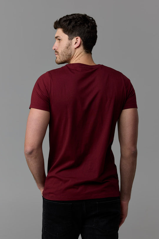 SOW ECOM - Man wearing maroon t-shirt