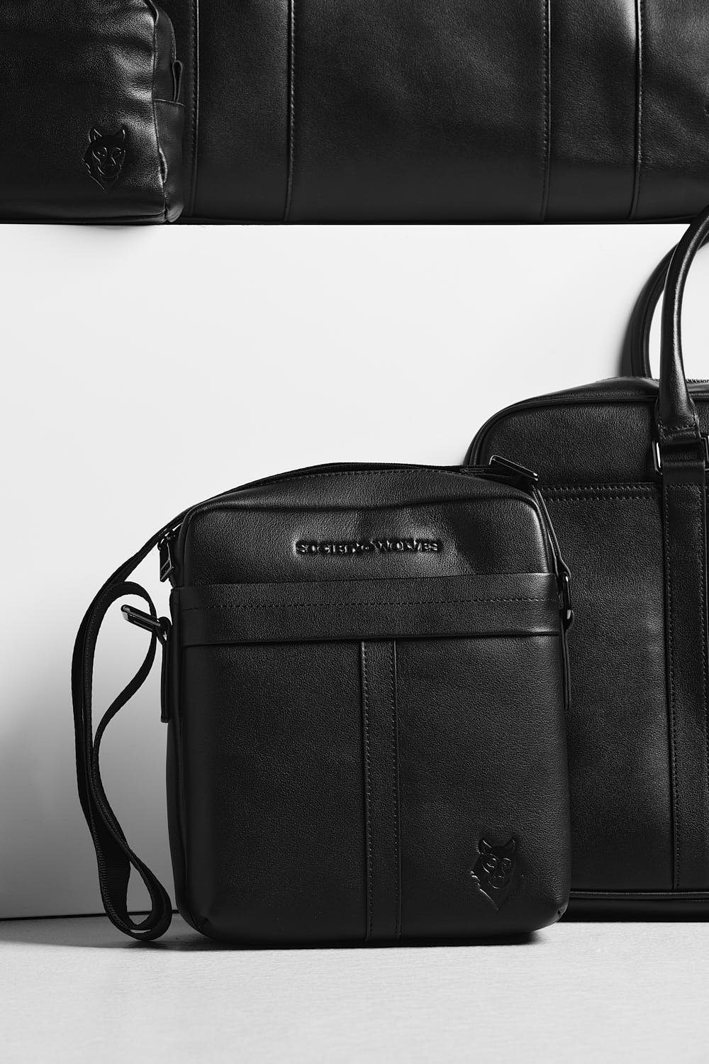 Black leather crossbody bag