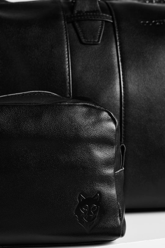 Black leather travel bags