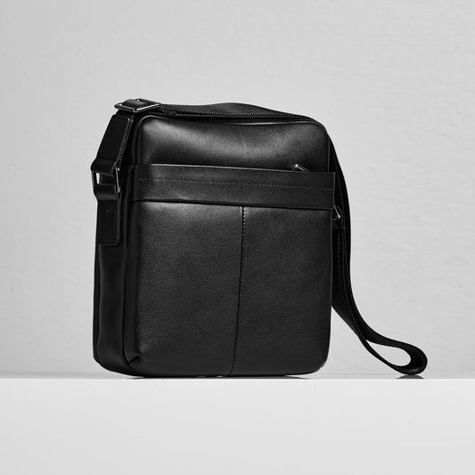 Black leather messenger bag