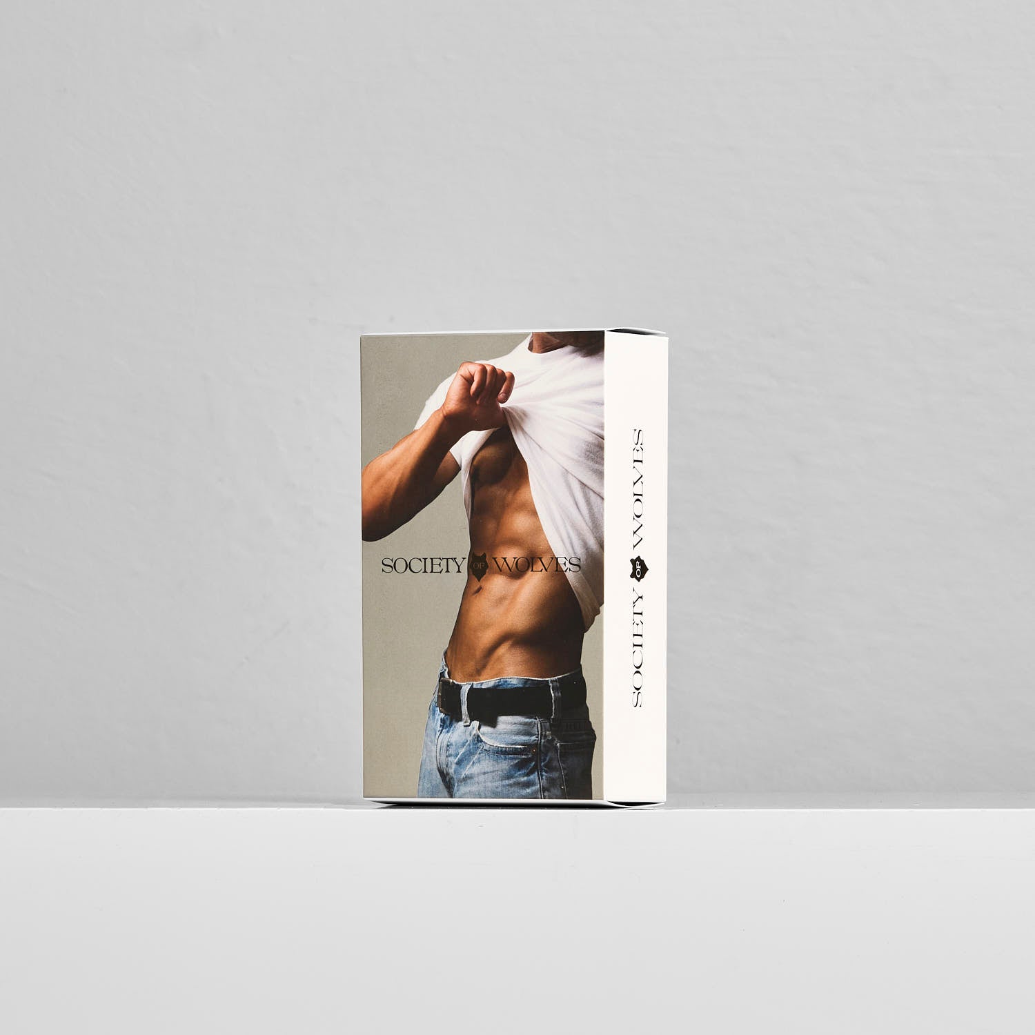Box featuring shirtless man